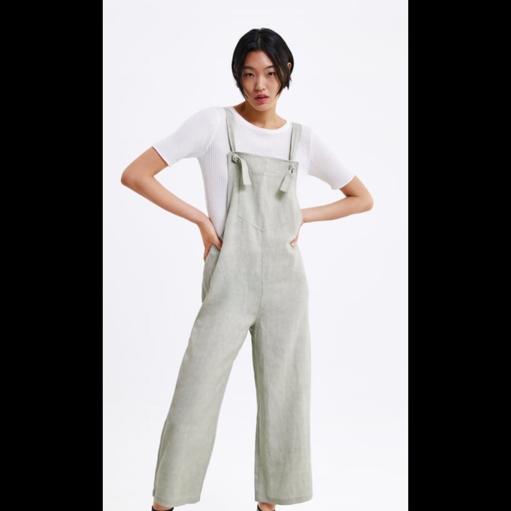 NWT Zara linen blend wide leg overalls jumpsuit